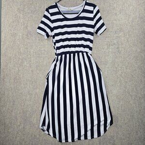 Striped Navy & White Midi Dress By Betseys Boutique Shop With Pockets